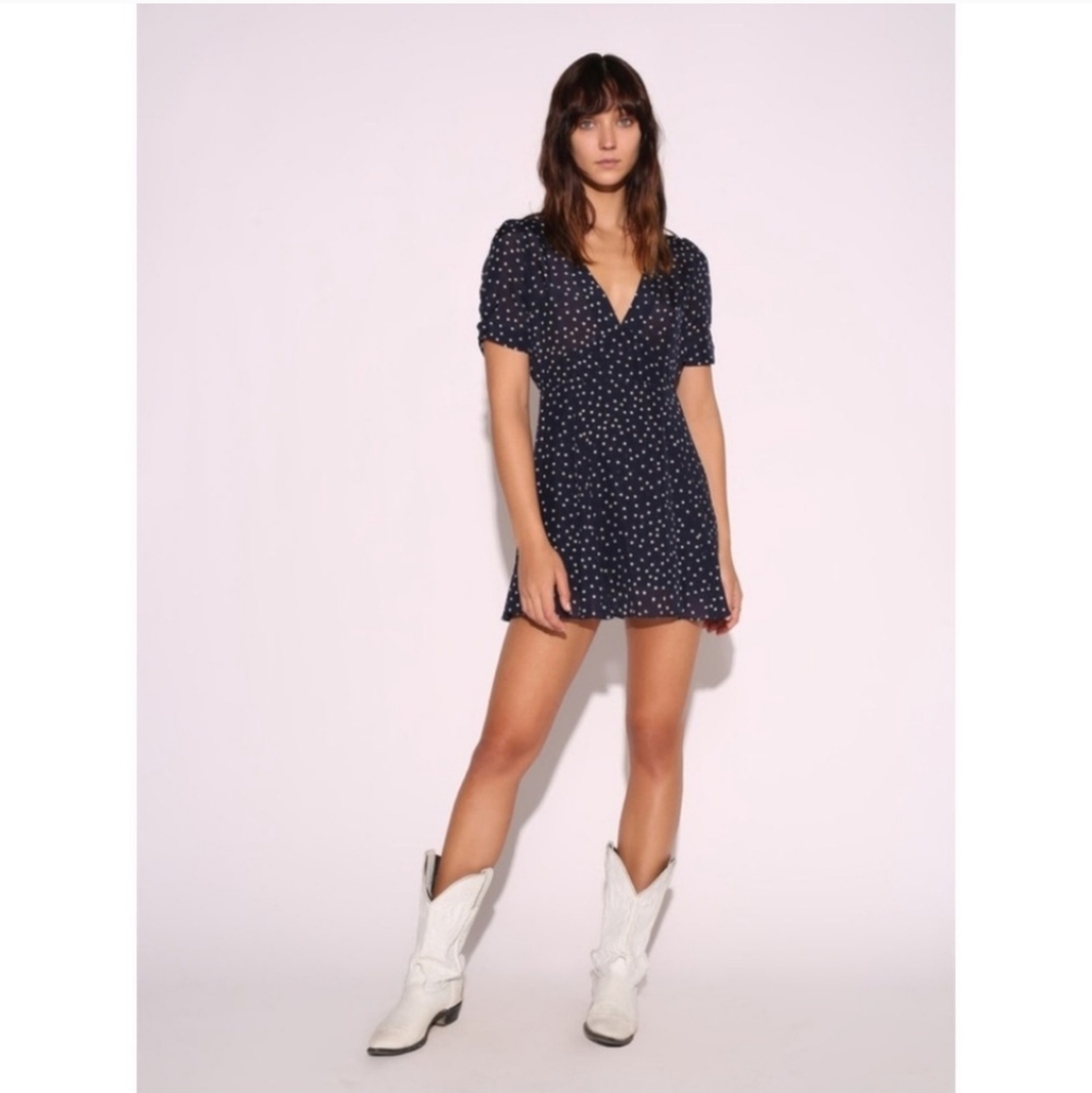 Realization Par "Ozzie" Navy White Star Silk Mini Navy Dress